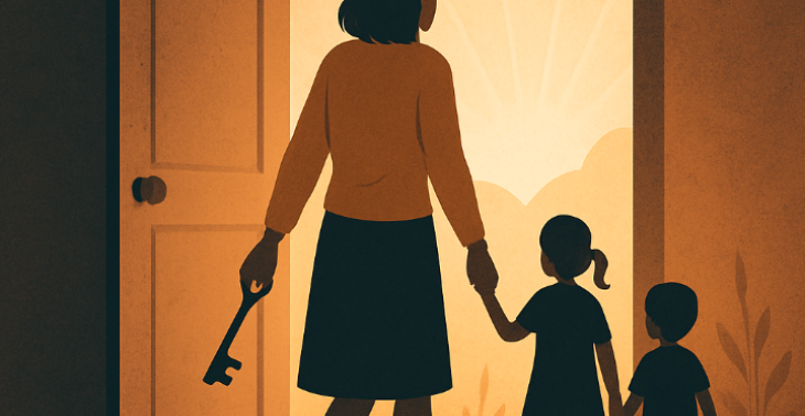 Help een moeder en haar twee kinderen naar een nieuw begin